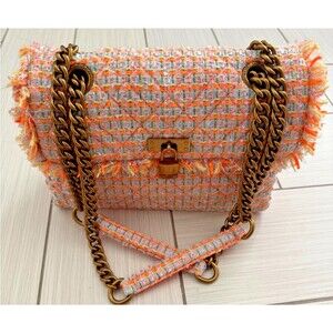 Kurt Geiger Tweed Brixton Lock Bag Lilac Orange Chain Strap NWOT